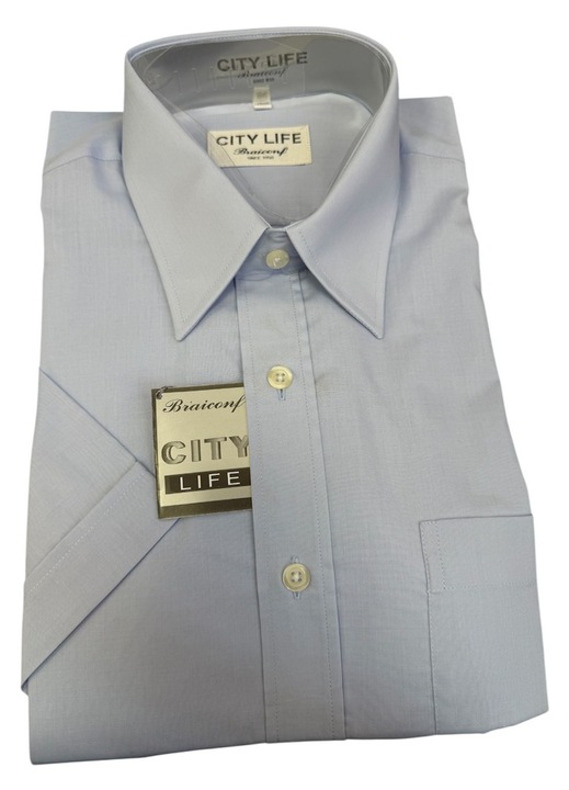 Férfi aqua kék ing, rövid ujjú, pamut-poliészter, M-es méret 39-40