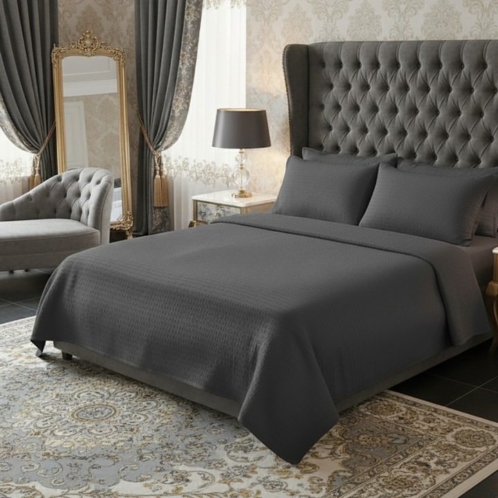 Krepp ágynemű 100% pamut UNI, lepedő 160x240 cm, paplan 140x210 cm, párnahuzat 50x70 cm, SÖTÉTSZÜRKE, Ralex Pucioasa