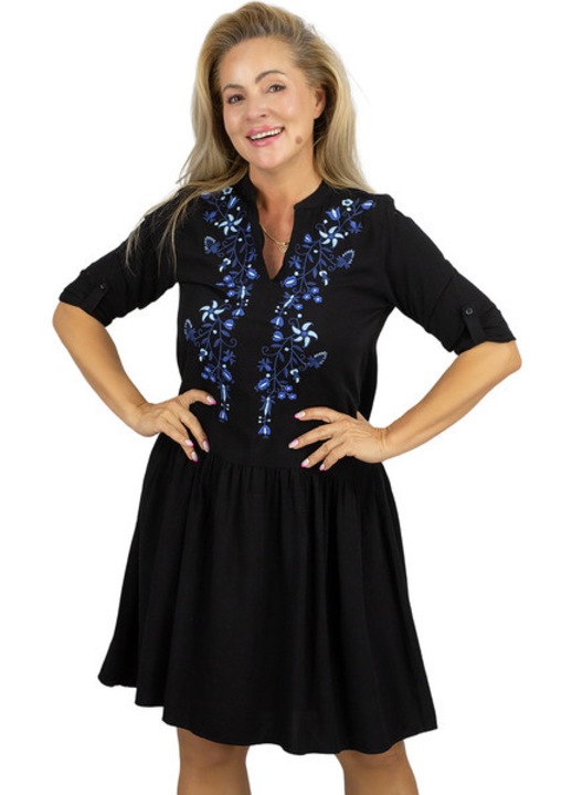 Rochie dama BOHO midi, Agrafka, bumbac 100, Negru