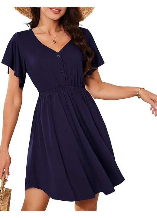 Rochie dama, AMORETU, midi, decolteu in V, bleumarin, marimea S