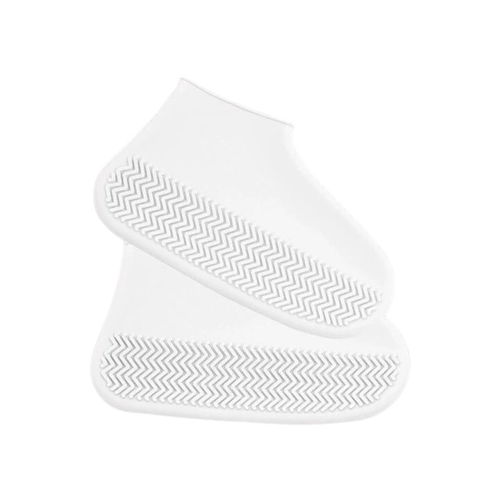 Set 2 huse pentru incaltaminte, impermeabile, antiderapante, marime L 41-47, alb