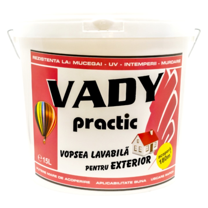 Vopsea lavabilă VADY Alb 1L, aplicare excelentă, uscare rapidă