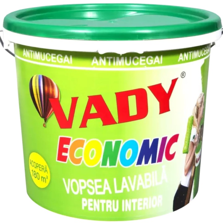 Vopsea lavabilă VADY, 4L, alb, aplicare ușoară, uscare rapidă