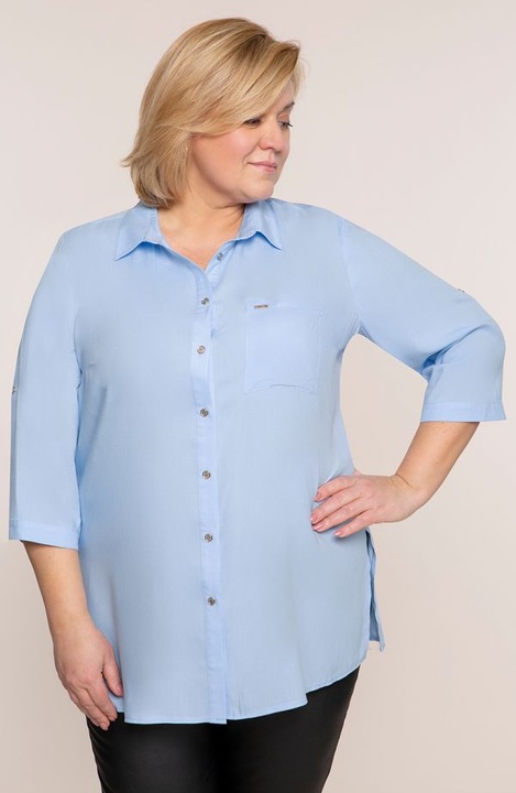 Дълга синя риза с ръкави до лакътя