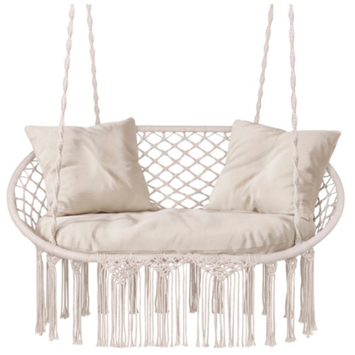 Двойна градинска люлка VarioShop кремава, висящ стол VarioShop, за 2 души, на открито