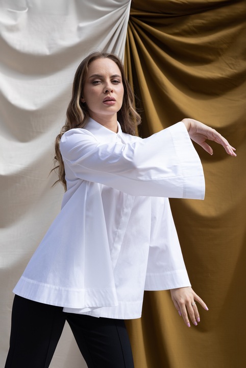 Camasa cu maneci clopot din poplin de bumbac, marimea 34