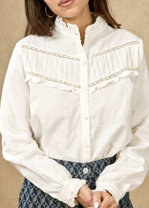 Бяла памучна риза с бродерия B-4880T M9 12434, Бял