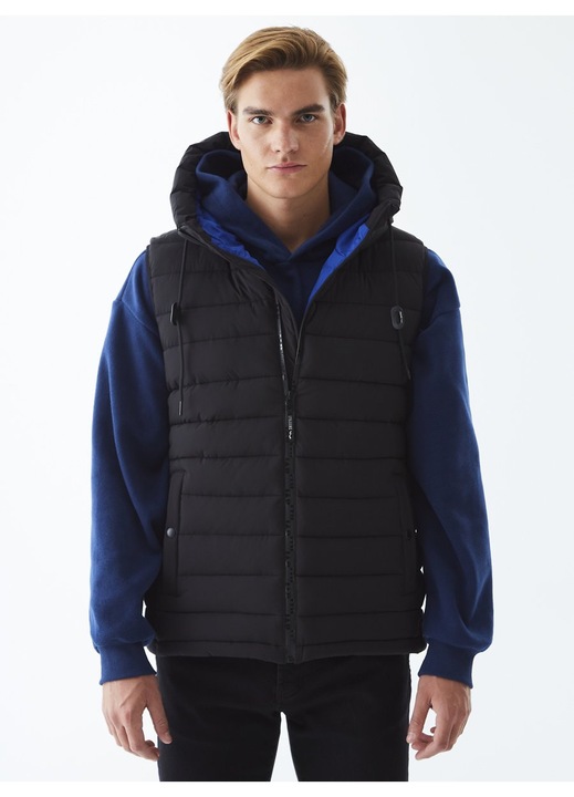 Мъжко яке, LTB jeans, с черна капитонирана жилетка с качулка, 100% полиестер, черен