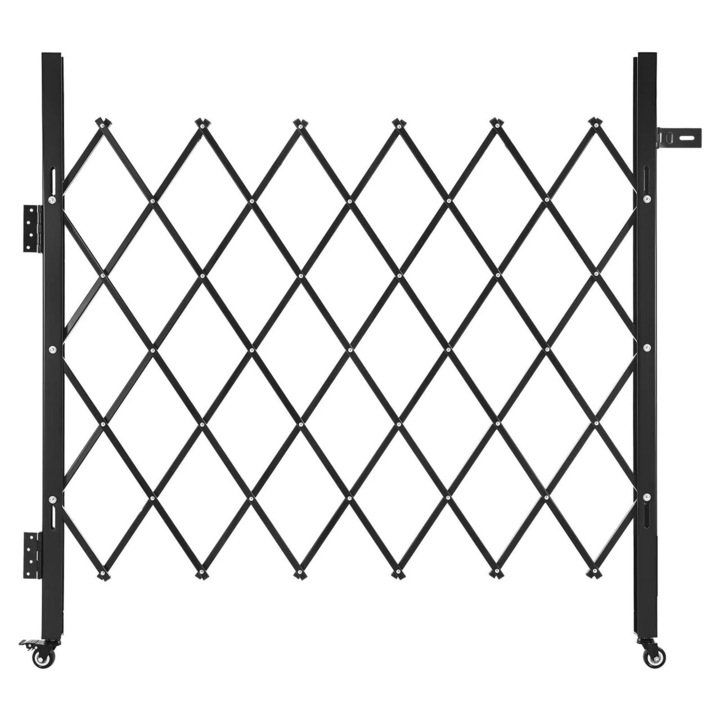 Poarta simpla pliabila de securitate Vivatechnix, otel, negru, 110x131cm, 2 roti