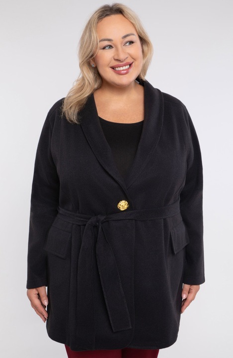 Rövid fekete kabát övvel 46/48