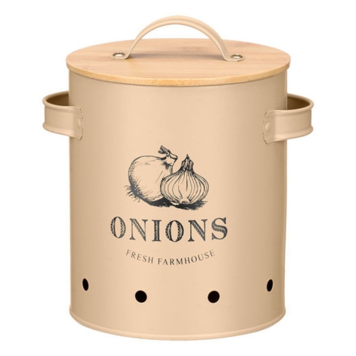 Cutie metalică pentru ceapă, Kinvara, bej, 16.1x13.5x20 cm