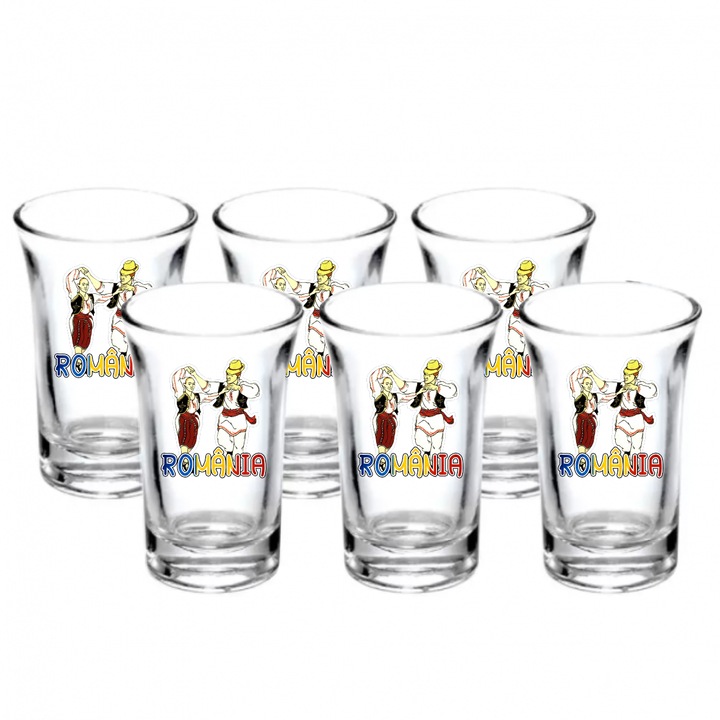 Set 6 pahare Tarani port popular Romania, 40ml, sticlă