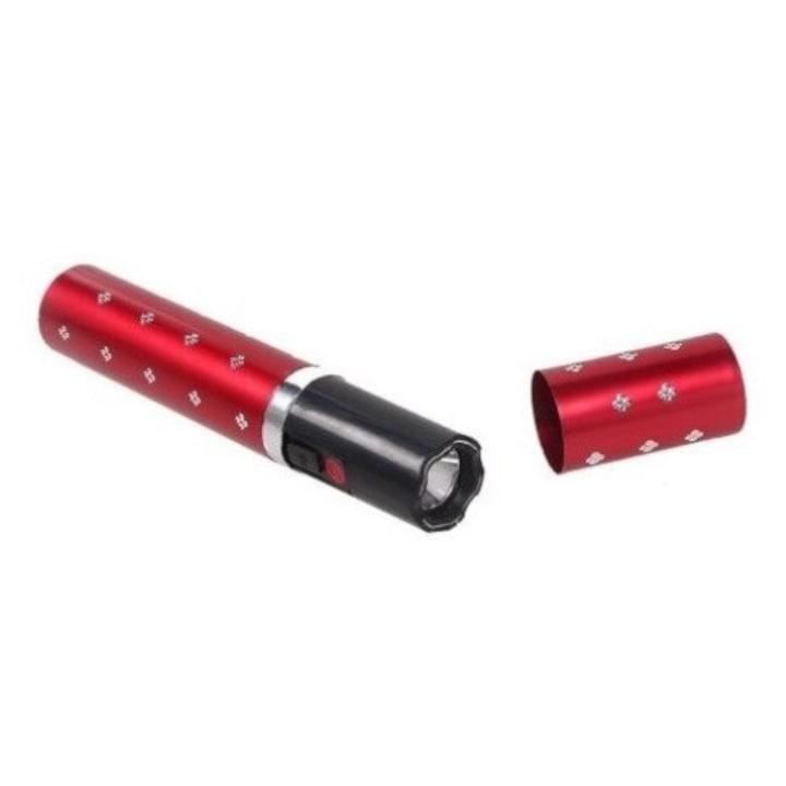 Electrosoc tip ruj, roșu, 3800KV, lanterna 180 lumeni, 110x23x23mm