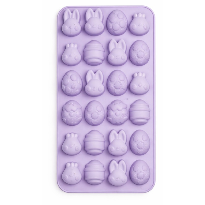 Forma silicon pentru ciocolată și bomboane, Shopiens, 24 compartimente, mov, 10.5x21cm