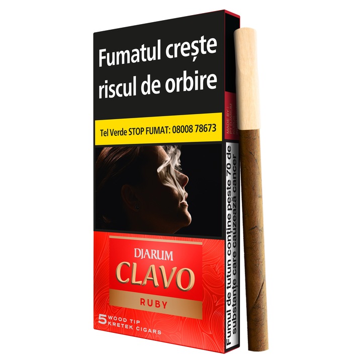 Tigarete de foi, Djarum Clavo Wood Tip, Ruby, Cirese, 5 buc