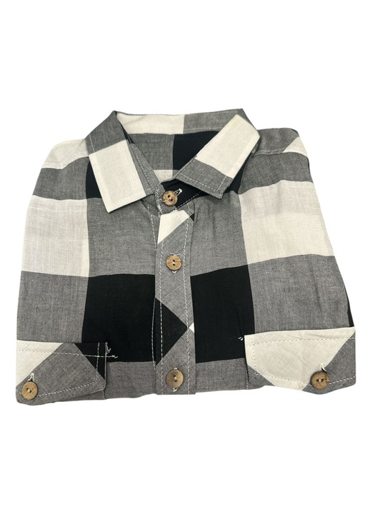 Camasa barbati, carouri alb -negru maneca scurta, bumbac-poliester masura xs 35-36