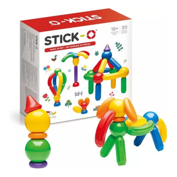 Set joc de construit cu 30 piese magnetice, Clicstoys, multicolor, 28x28x8cm