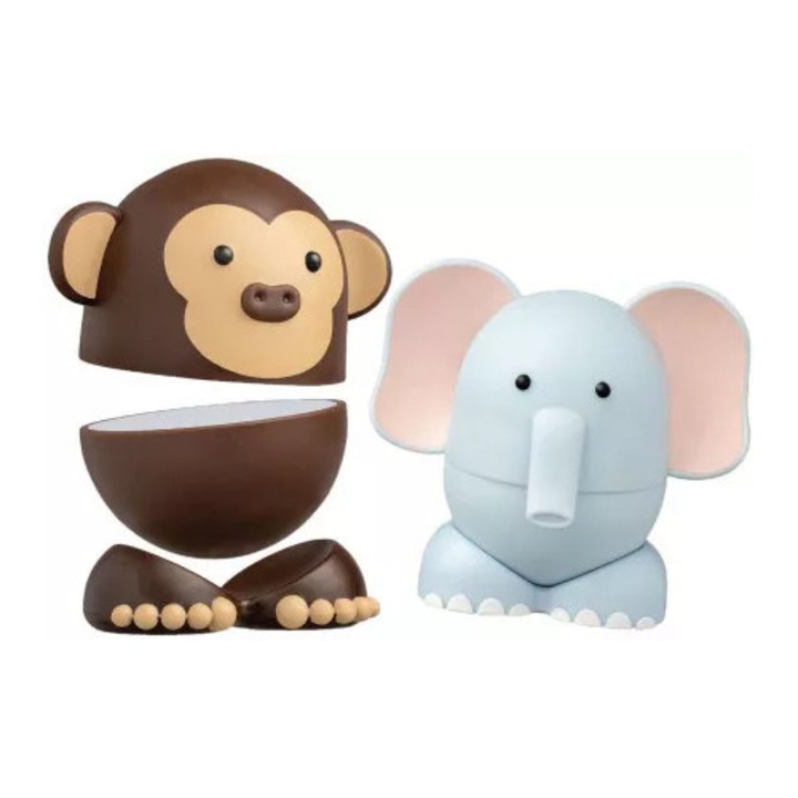 Set joc de construit Clicstoys 6 piese magnetice, maimuță și elefant, 8x8cm