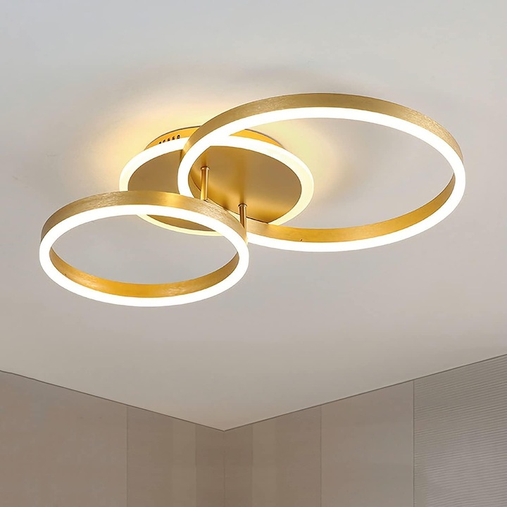 Plafoniera LED SENFAY, 36W, lumina reglabila 3000K-6500K, dimabila, telecomanda, functie memorie si timer, 2100 lm, metal, culoare Auriu