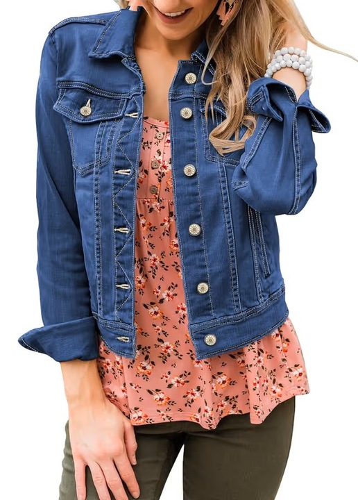 Jacheta usoara din denim, de primavara pentru femei, respirabila, Albastru L