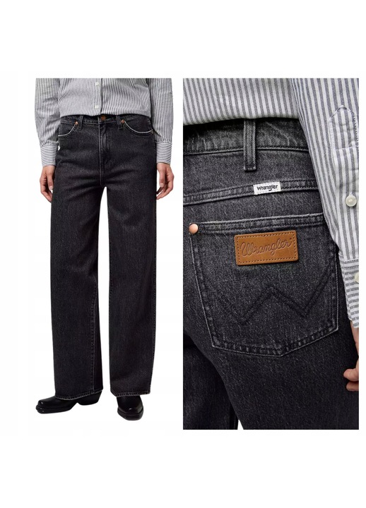 Blugi Dama, Wrangler, Loose Straight, Straight Fit, Talie Inalta, 5 Buzunare, Lungi, Fermoar, Bumbac, Gri, Gri