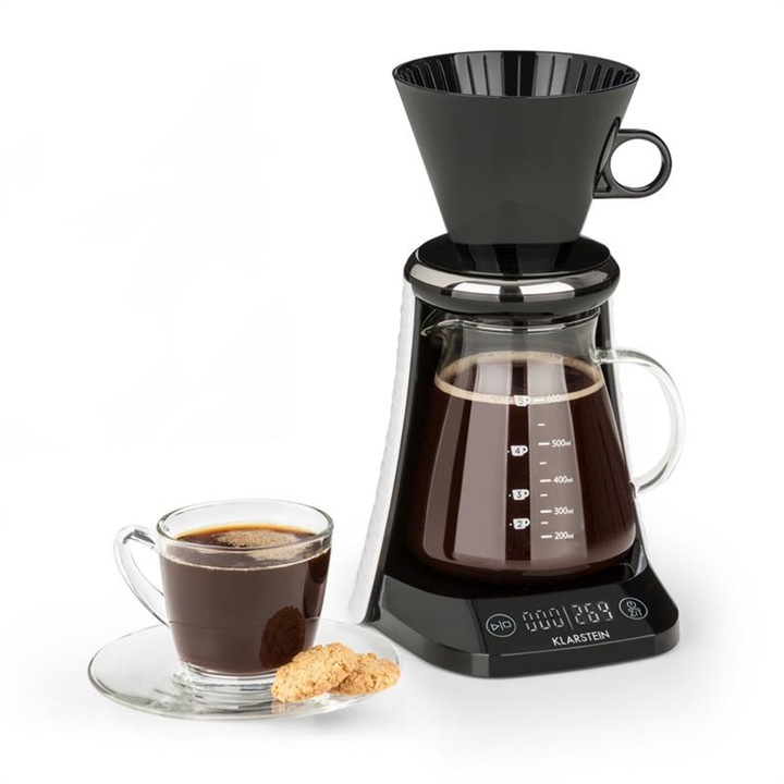 Aparat de cafea Klarstein Craft Coffee, recipient sticlă, filtru inclus, 600 ml, negru/alb, dimensiuni 15, 5x26, 5x16, 5 cm