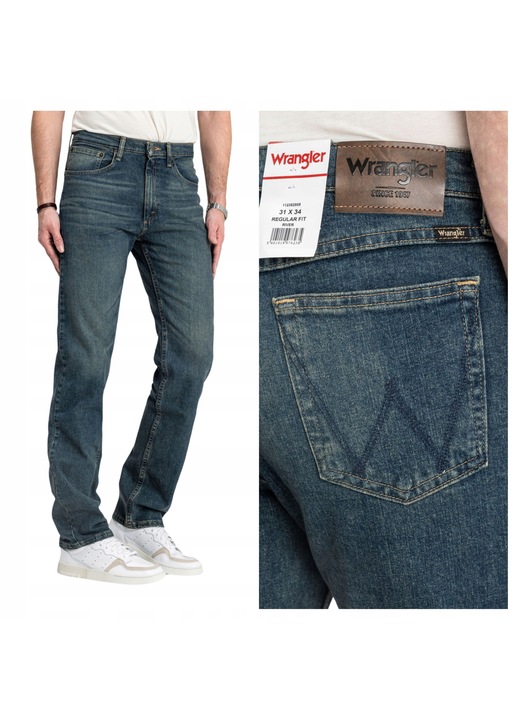 Blugi Barbati, Wrangler, Regular, Straight Fit, Talie Medie, 5 Buzunare, Lungi, Fermoar, Bumbac, W32-L32, Albastru