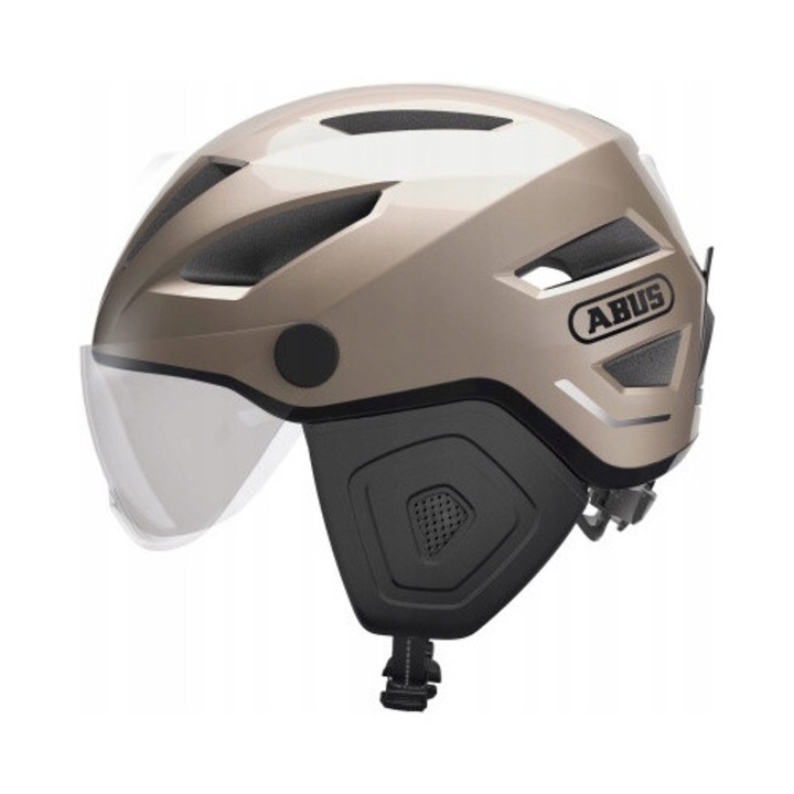 Casca de protectie Abus Pedelec 2.0 ACE, aurie, S 51-55cm, cu viziera si lumini LED