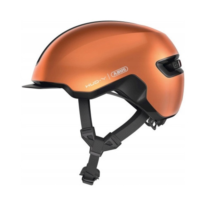 Casca de protectie Abus Urban Hud-y LED, portocalie, marimea S 51-55cm, cu sistem de iluminare LED si ajustare Zoom Ace Urban