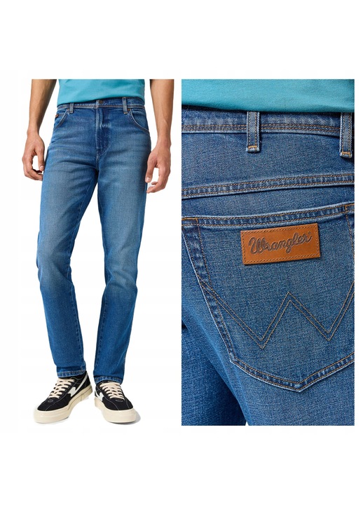 Blugi Barbati, Wrangler, Slim Fit, Talie Medie, Lungi, Fermoar, 5 Buzunare, Bumbac, Albastru, Albastru