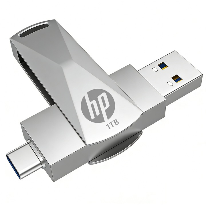 HP 1TB USB 3.0 pendrive, fém, ezüst, 100MB/s, 2 az 1-ben