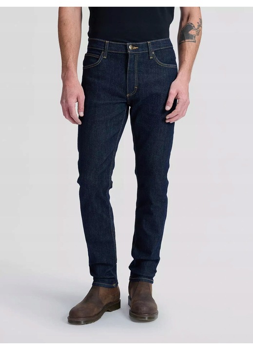 Lee Ferfi farmernadrag, Luke, Slim Fit, Kozepes derek, Hosszu, Cipzaras, 5 zseb, Pamut, Kek, Kék