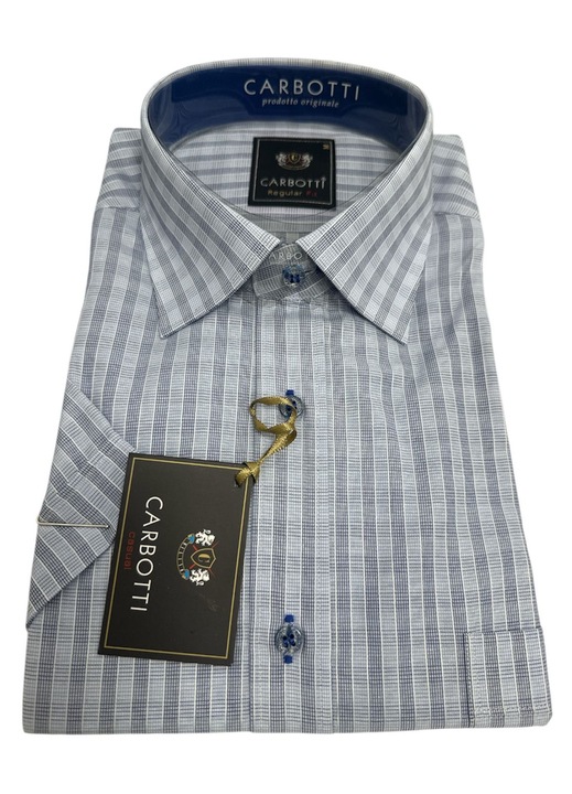 Camasa barbati, Albastru carouri, regular fit, maneca scurta, bumbac-poliester masura m 39-40