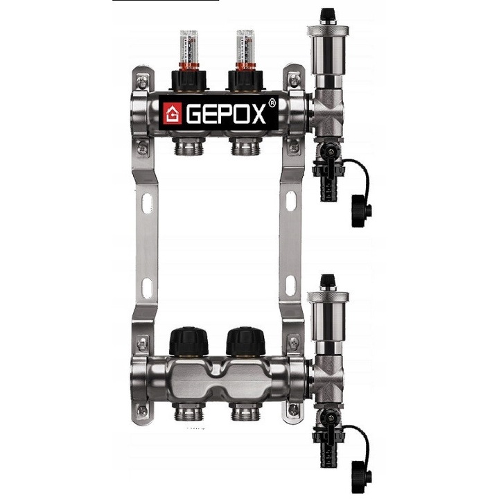 Distribuitor / Colector incalzire in pardoseala GEPOX, din otel inoxidabil (inox), 2 cai / circuite