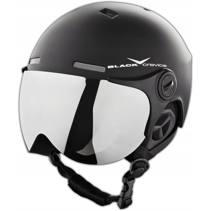 Casca de schi Black Crevice Saalbach, M 54-57cm, neagra, cu vizier S2 si tehnologie In-Mold, set cu vizier portocaliu.