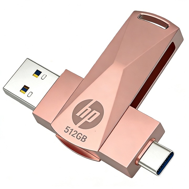 HP 512GB USB 3.0 pendrive, fém, 100MB/s, USB-C, USB-A, hordozható