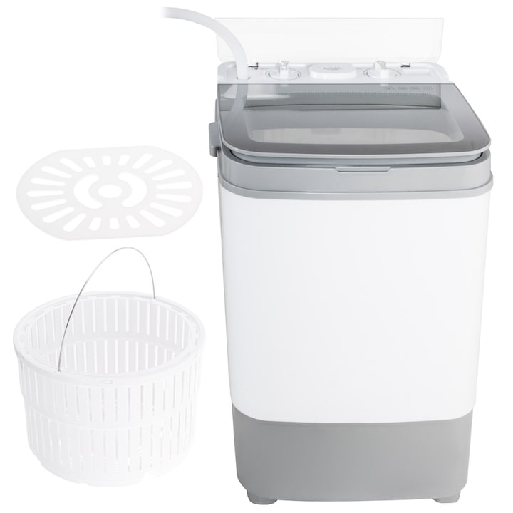 Masina de spalat cu uscator prin centrifugare, Adler AD 8057, Putere maxima de spalare 700 W, 6 kg rufe, 2 kg centrifugare, Temporizator, Alb-Gri