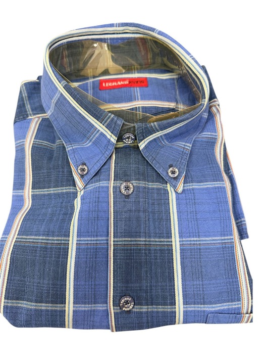 Férfi ing, kék kockás, hosszú ujjú, pamut-poliészter, XL méret