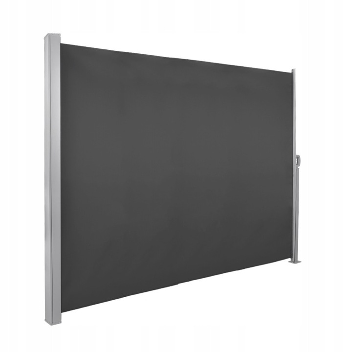 Paravan Retractabil Lateral, Grindi, Sahil I, Copertina Laterala pentru Terasa sau Balcon, Protectie Solara si Vant, Material Poliester Impermeabil 180g/m2, Carcasa Otel si Rola Aluminiu, Intimitate Gradina, 200x300 cm, Gri Inchis