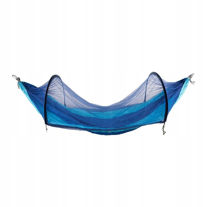 Hamac Cu Plasa Tantari, Grindi, Manila, Nylon Parasuta 70D Rezistent Si Confortabil, Protectie Eficienta Contra Insectelor, Ideal Pentru Camping Drumetii Sau Gradina, Include Coarda Si Husa, Suporta 120 kg, 240x120 cm, Albastru