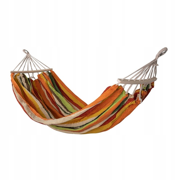 Hamac Gradina, Grindi, Honolulu, Material Moale Si Rezistent Cu Densitate Mare, Bara Din Lemn Pentru Stabilitate, Include Coarda Si Carlige, Perfect Pentru Relaxare In Curte Sau Pe Terasa, Suporta 120 kg, 180x160 cm, Multicolor
