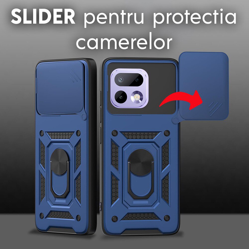 Husa pentru Realme 16 Pro cu inel rotativ 360 Daden, Camshield series, Hybrid Antisoc, Slider pentru protectia camerei, Albastru