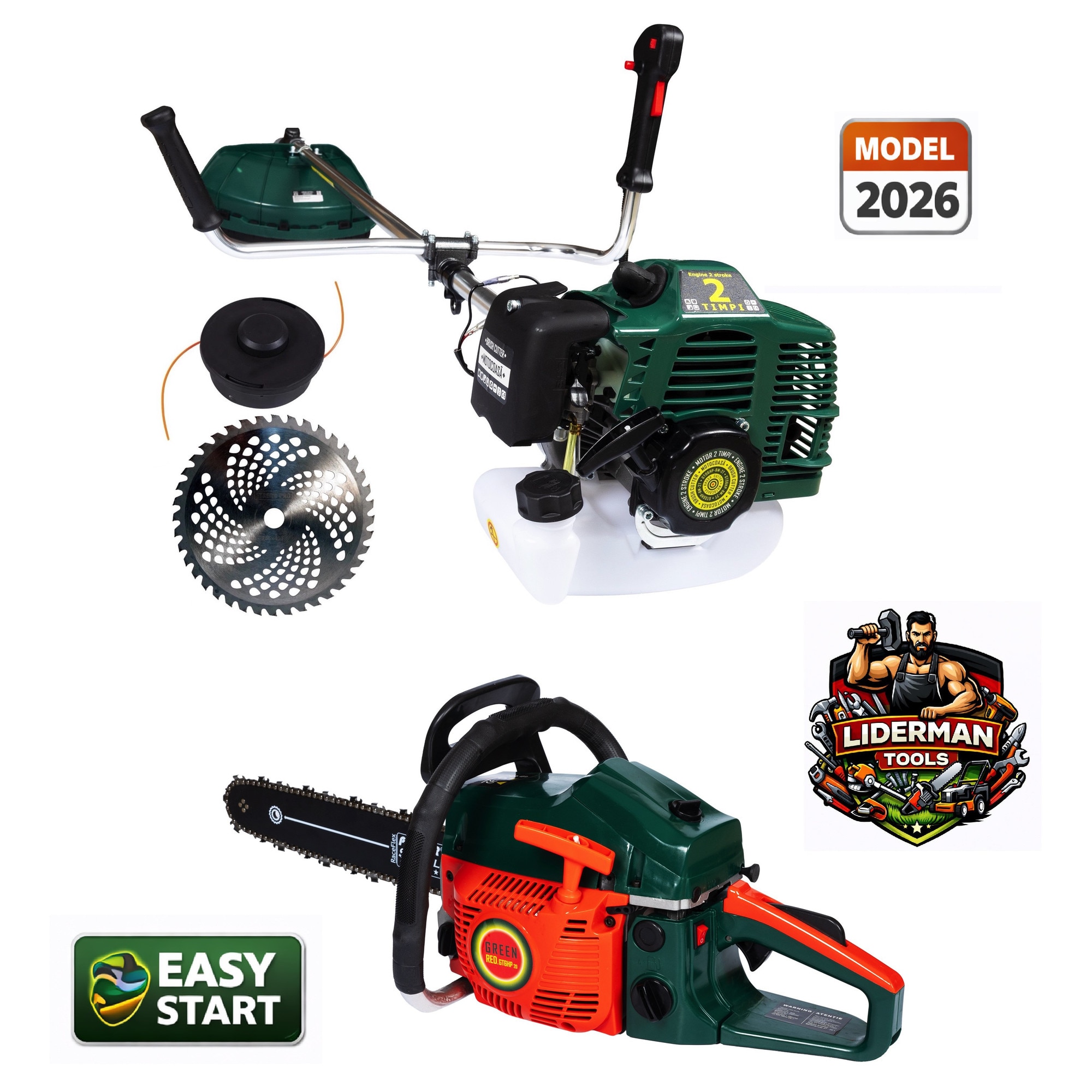Set Motocoasa + Drujba LIDERMAN GTO6HP-BM-2T, GREEN-Racing + Extra