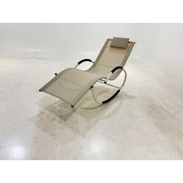 Kerti napozóágy, hintaszék, vas, textilén, bézs, 155 x 65 x 85 cm