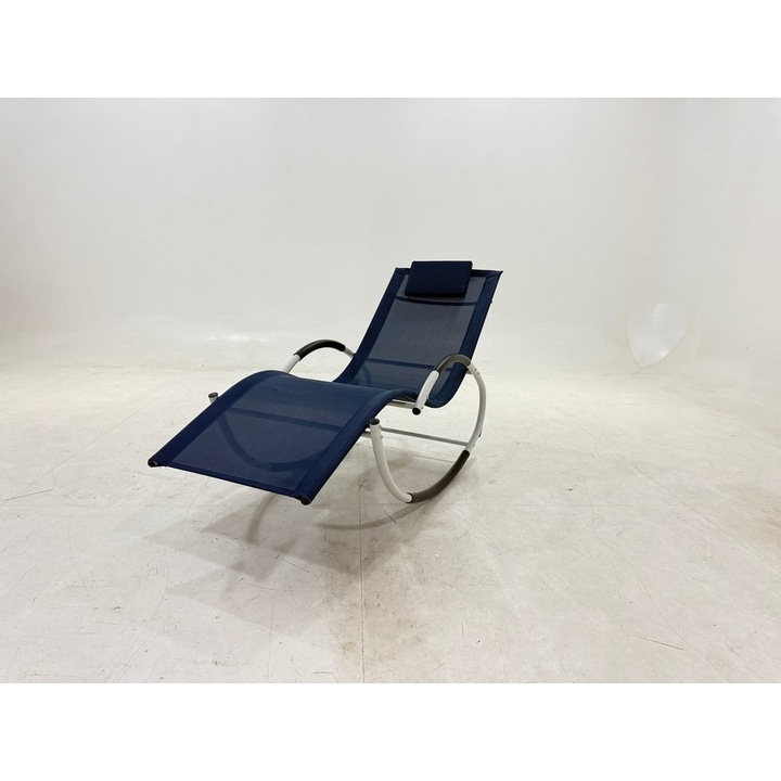 Kerti napozóágy, hintaszék, kék textil, vas, 155 x 65 x 85 cm