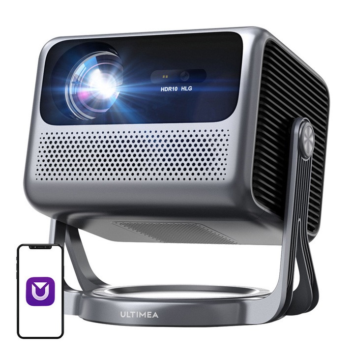 Videoproiector Ultimea Nova C40, Rezolutie video 1920 x 1080p, 600 ANSI, Difuzore integrate, Bluetooth 5.3, Unghi reglabil, Gri