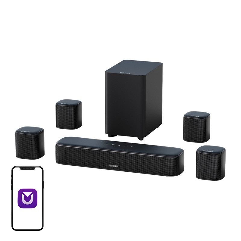 Soundbar 7.1 Ultimea Aura A40 cu Subwoofer si 4 sateliti, Bluetooth 5.3, Telecomanda inclusa, Negru