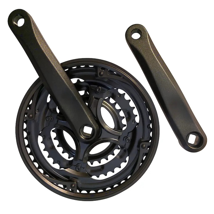 Angrenaj pedalier HC 28x38x48T, brat aluminiu 170 mm, negru mat, protectie inclusa