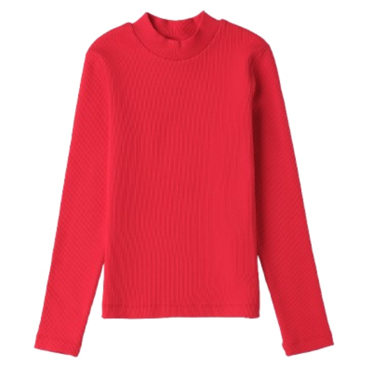 Bluza fete Sarabanda cu guler inalt din bumbac elastic rib, Rosu