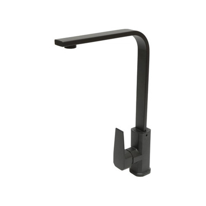 Forgatható konyhai csaptelep, matt fekete kivitel, egykaros állvány, cinkötvözet, tartozékokkal